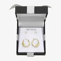 Womens Cubic Zirconia 10K Gold Round 2 Pair Earring Set