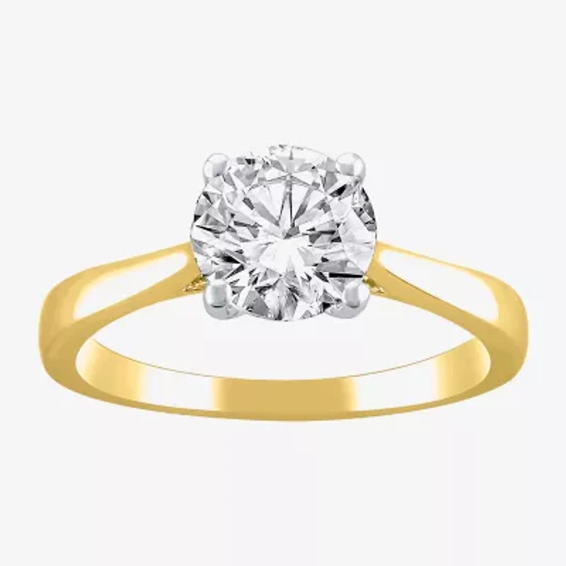 (H-I / Si2) Womens 1 1/2 CT. Lab Grown White Diamond 14K Gold Round Solitaire Engagement Ring