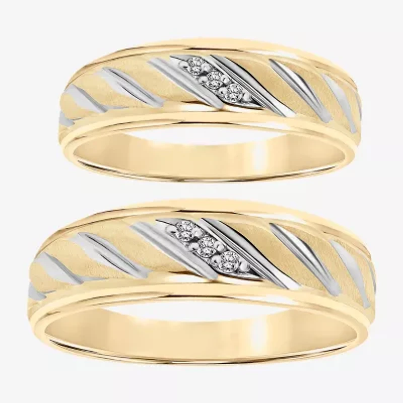 Unisex Adult Diamond Accent Natural White Diamond 10K Two Tone Gold Wedding Ring Set