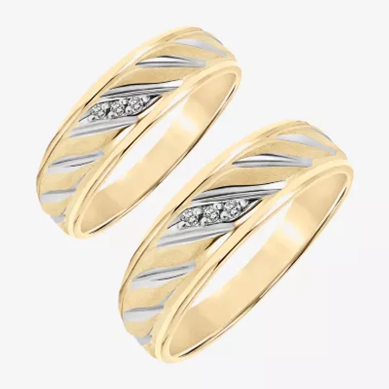Unisex Adult Diamond Accent Natural White Diamond 10K Two Tone Gold Wedding Ring Set