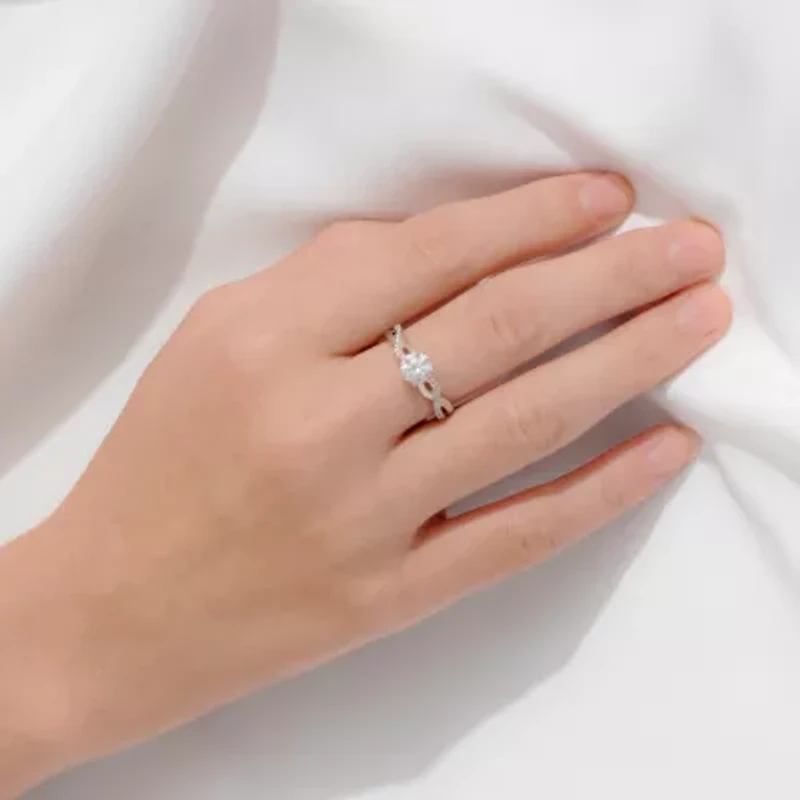 Diamonart Womens Cubic Zirconia Sterling Silver Round Crossover Side Stone Promise Ring