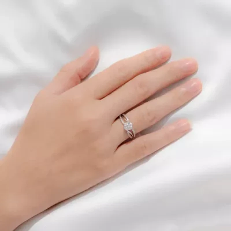 Diamonart Womens Cubic Zirconia Sterling Silver Round Crossover Side Stone Promise Ring