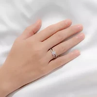 Diamonart Womens Cubic Zirconia Sterling Silver Round Crossover Side Stone Promise Ring