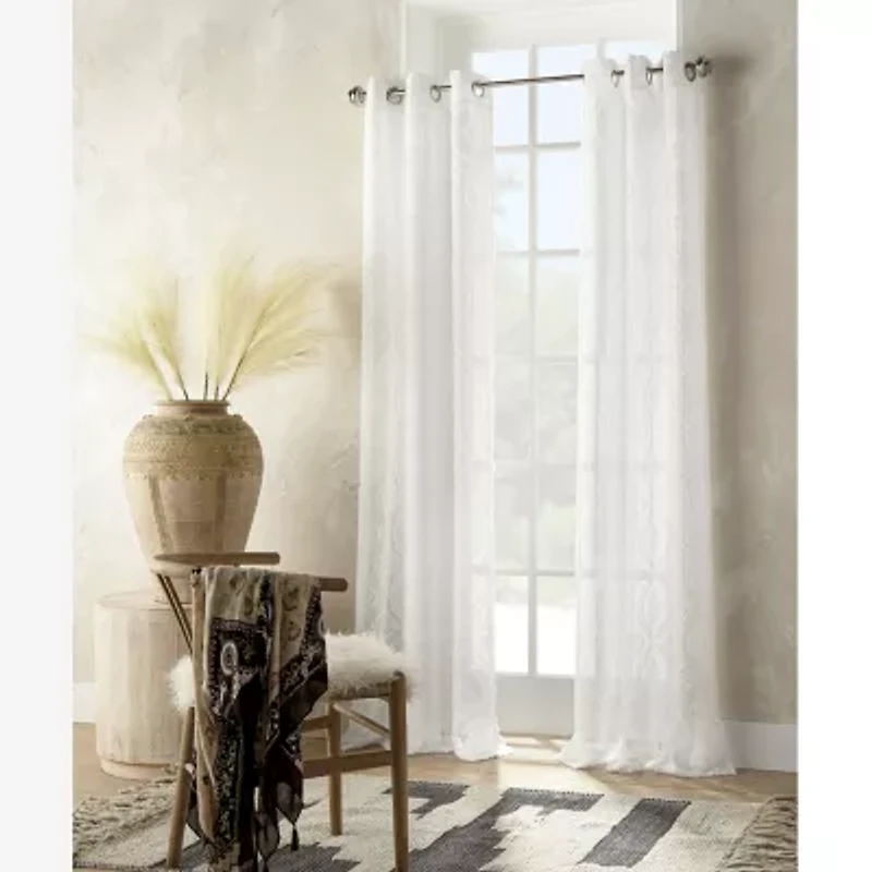 Distant Lands Ogee Clip Grommet Top Sheer Single Curtain Panel