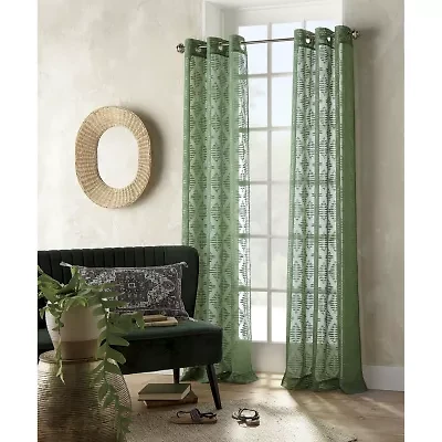 Distant Lands Diamond Clip Grommet Top Sheer Single Curtain Panel