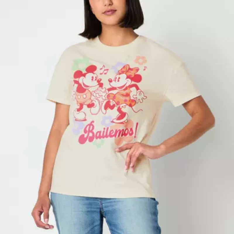 Mickey and Minnie Bailemos Boyfriend Tee Womens Crew Neck Short Sleeve Oversized Friends Juniors Graphic T-Shirt