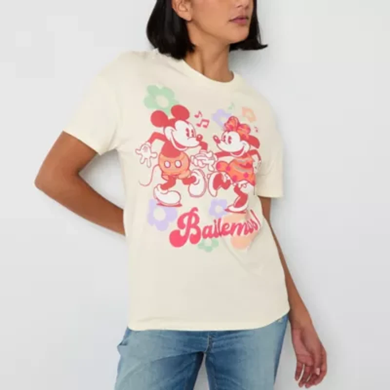 Mickey and Minnie Bailemos Boyfriend Tee Womens Crew Neck Short Sleeve Oversized Friends Juniors Graphic T-Shirt