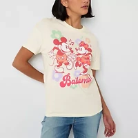 Mickey and Minnie Bailemos Boyfriend Tee Womens Crew Neck Short Sleeve Oversized Friends Juniors Graphic T-Shirt