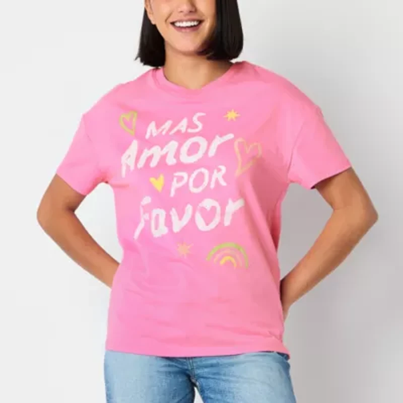 Mas Amor Por Favor Boyfriend Tee Womens Crew Neck Short Sleeve Oversized Juniors Graphic T-Shirt