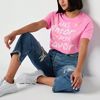 Mas Amor Por Favor Boyfriend Tee Womens Crew Neck Short Sleeve Oversized Juniors Graphic T-Shirt