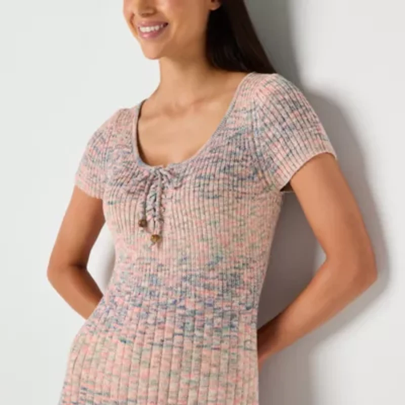 Frye and Co. Ribbed Womens Short Sleeve Striped Sweater Dress