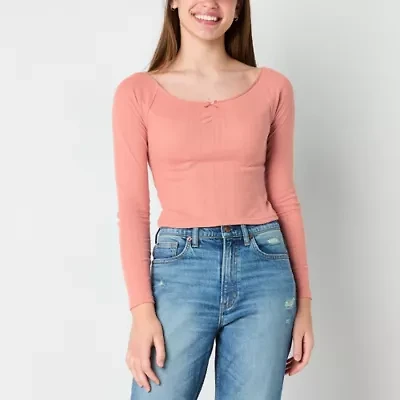 Arizona Womens Juniors U Neck Long Sleeve T-Shirt