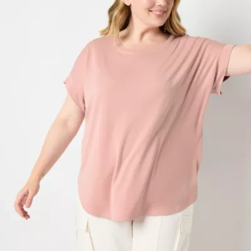 Stylus Womens Plus Crew Neck Short Sleeve T-Shirt