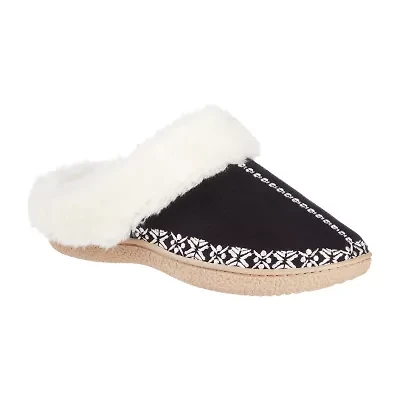 Isotoner Clara Emroidered Microsuede Hoodback Womens Memory Foam Clog Slippers