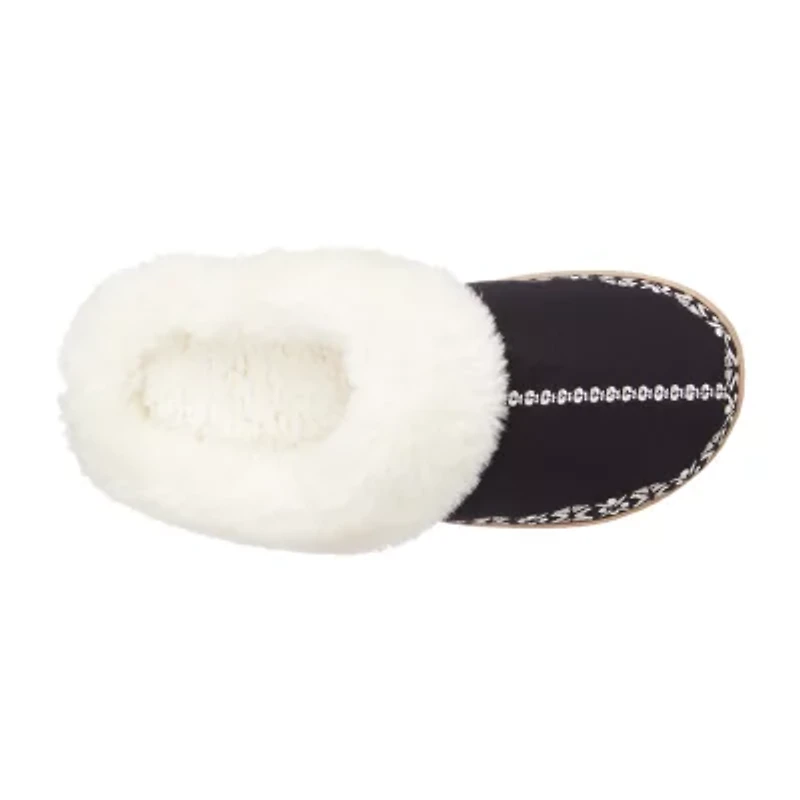Isotoner Clara Emroidered Microsuede Hoodback Womens Memory Foam Clog Slippers