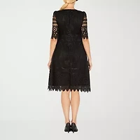 Giovanna Signature Womens Short Sleeve Eyelet Midi Fit + Flare Dress