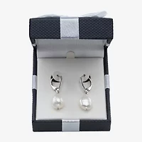 Womens Genuine White Cultured Freshwater Pearl Sterling Silver Drop Earrings