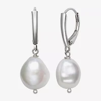 Womens Genuine White Cultured Freshwater Pearl Sterling Silver Drop Earrings