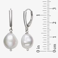 Womens Genuine White Cultured Freshwater Pearl Sterling Silver Drop Earrings
