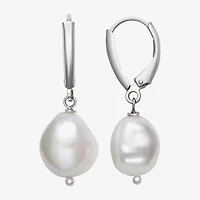 Womens Genuine White Cultured Freshwater Pearl Sterling Silver Drop Earrings
