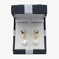 Womens Genuine White Cultured Freshwater Pearl 14K Gold Over Silver Drop Earrings