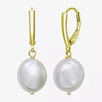 Womens Genuine White Cultured Freshwater Pearl 14K Gold Over Silver Drop Earrings