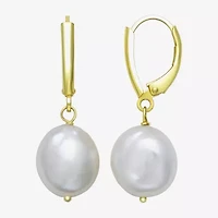 Womens Genuine White Cultured Freshwater Pearl 14K Gold Over Silver Drop Earrings