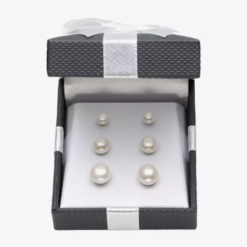 Womens Genuine White Cultured Freshwater Pearl Sterling Silver Earring Set