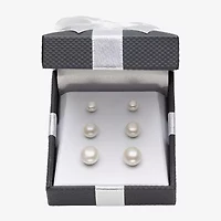 Womens Genuine White Cultured Freshwater Pearl Sterling Silver Earring Set