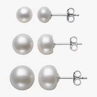 Womens Genuine White Cultured Freshwater Pearl Sterling Silver Earring Set
