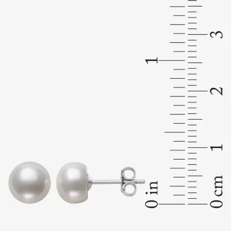 Womens Genuine White Cultured Freshwater Pearl Sterling Silver Earring Set