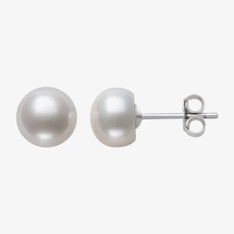 Womens Genuine White Cultured Freshwater Pearl Sterling Silver Earring Set
