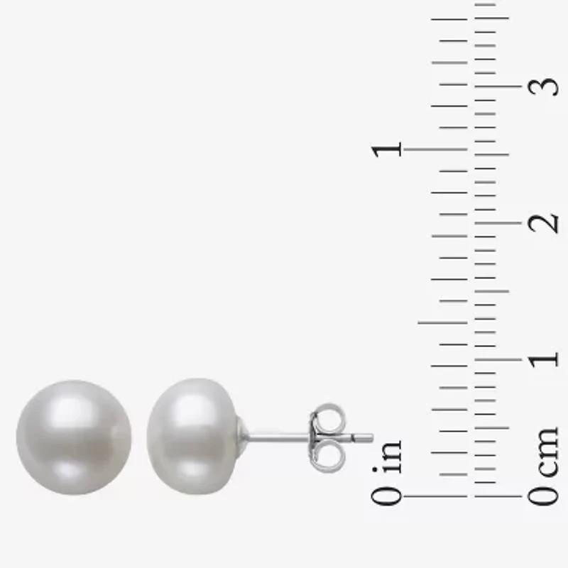 Womens Genuine White Cultured Freshwater Pearl Sterling Silver Earring Set