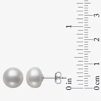 Womens Genuine White Cultured Freshwater Pearl Sterling Silver Earring Set
