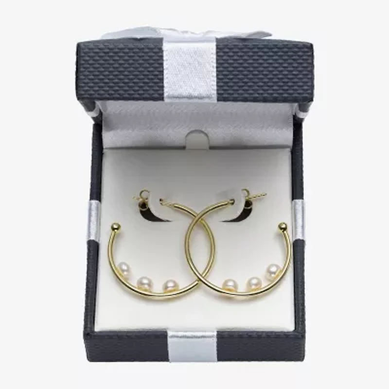 Womens Genuine White Cultured Freshwater Pearl 14K Gold Over Silver 26mm Hoop Earrings