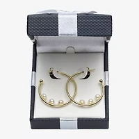 Womens Genuine White Cultured Freshwater Pearl 14K Gold Over Silver 26mm Hoop Earrings