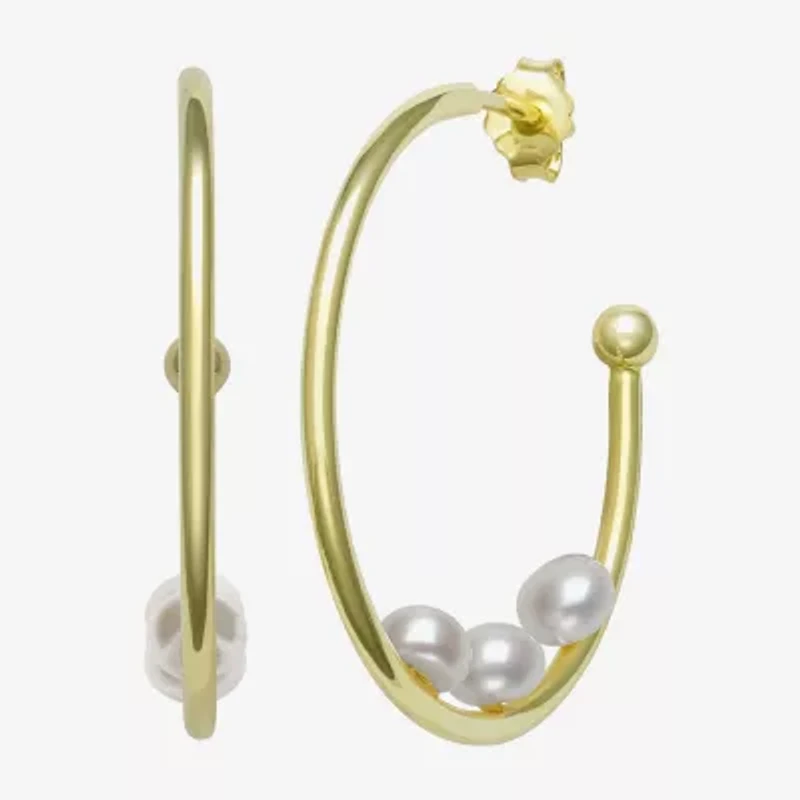 Womens Genuine White Cultured Freshwater Pearl 14K Gold Over Silver 26mm Hoop Earrings