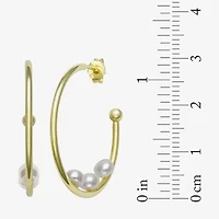 Womens Genuine White Cultured Freshwater Pearl 14K Gold Over Silver 26mm Hoop Earrings