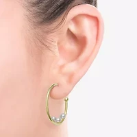 Womens Genuine White Cultured Freshwater Pearl 14K Gold Over Silver 26mm Hoop Earrings