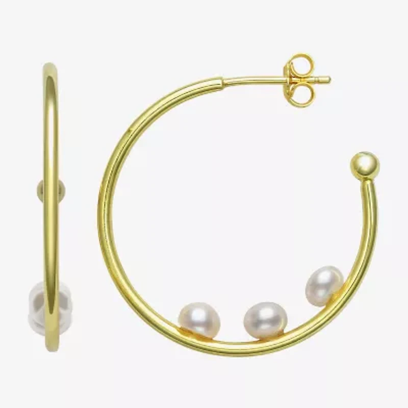 Womens Genuine White Cultured Freshwater Pearl 14K Gold Over Silver 26mm Hoop Earrings