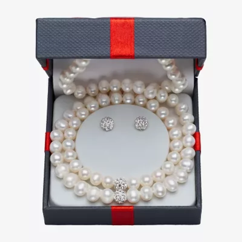 Womens White Cultured Freshwater Pearl Sterling Silver 3-pc. Jewelry Set