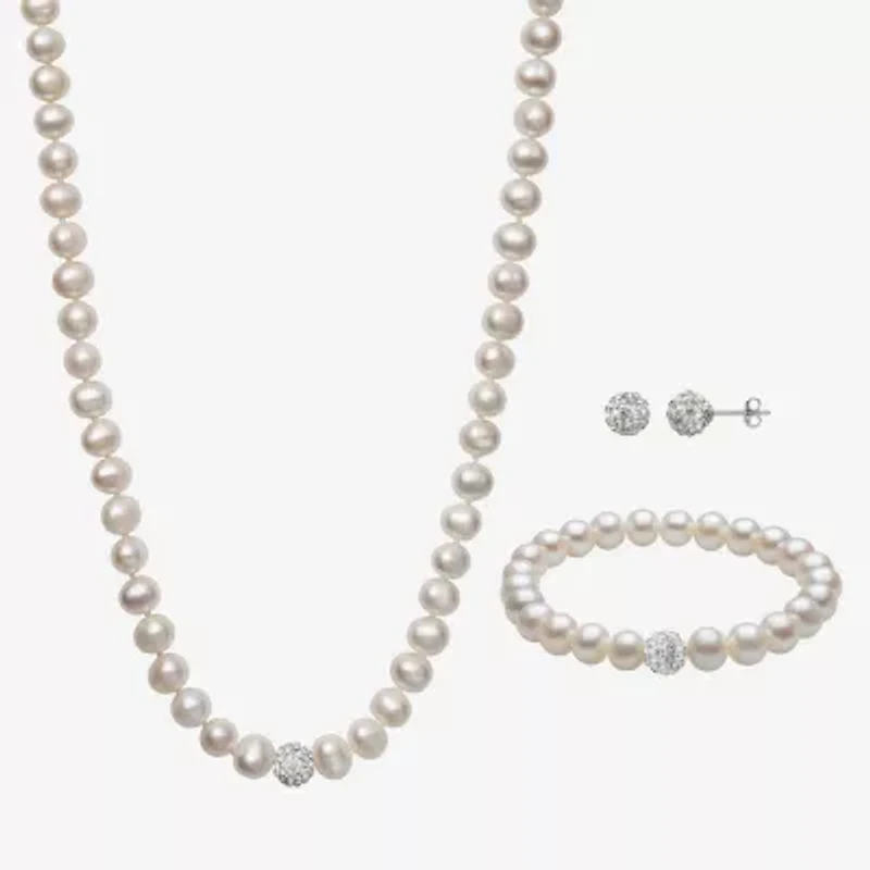 Womens White Cultured Freshwater Pearl Sterling Silver 3-pc. Jewelry Set