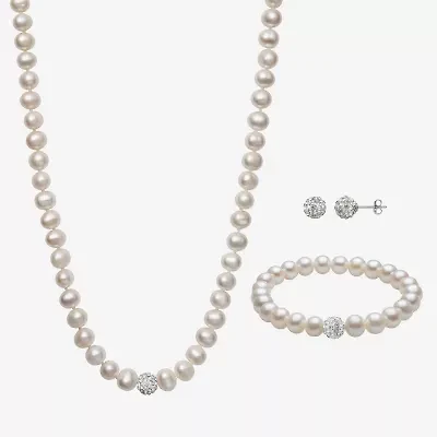 Womens White Cultured Freshwater Pearl Sterling Silver 3-pc. Jewelry Set