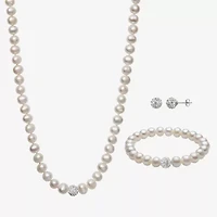 Womens White Cultured Freshwater Pearl Sterling Silver 3-pc. Jewelry Set