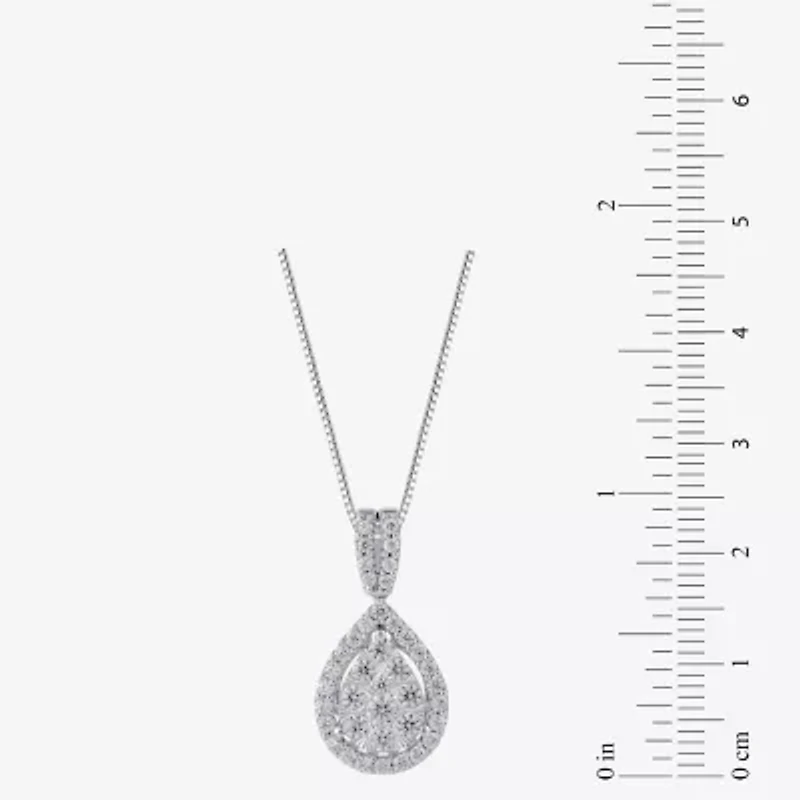 Diamond Blossom (H-I / I1) Womens 1 CT. T.W. Lab Grown White Diamond 10K White Gold Pear 18 Inch Pendant Necklace