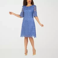 Giovanna Signature Womens Plus Midi Boat Neck Short Sleeve Shift Dress