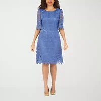 Giovanna Signature Womens Plus Midi Boat Neck Short Sleeve Shift Dress