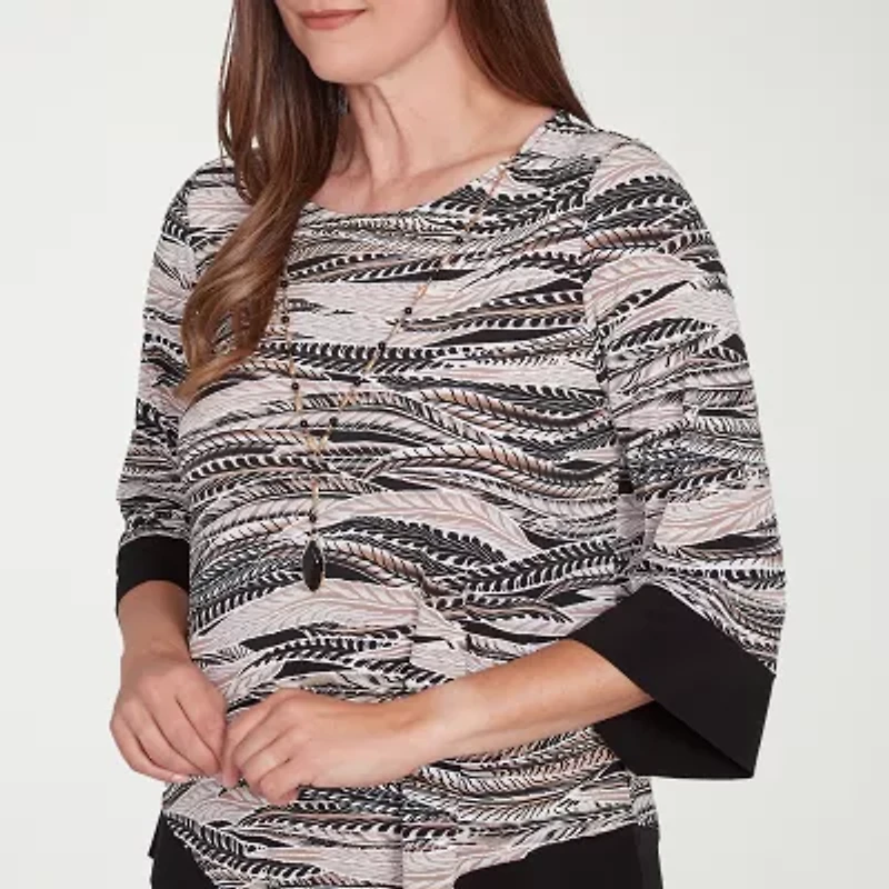 Alfred Dunner Romancing The Stone Womens Crew Neck 3/4 Sleeve T-Shirt