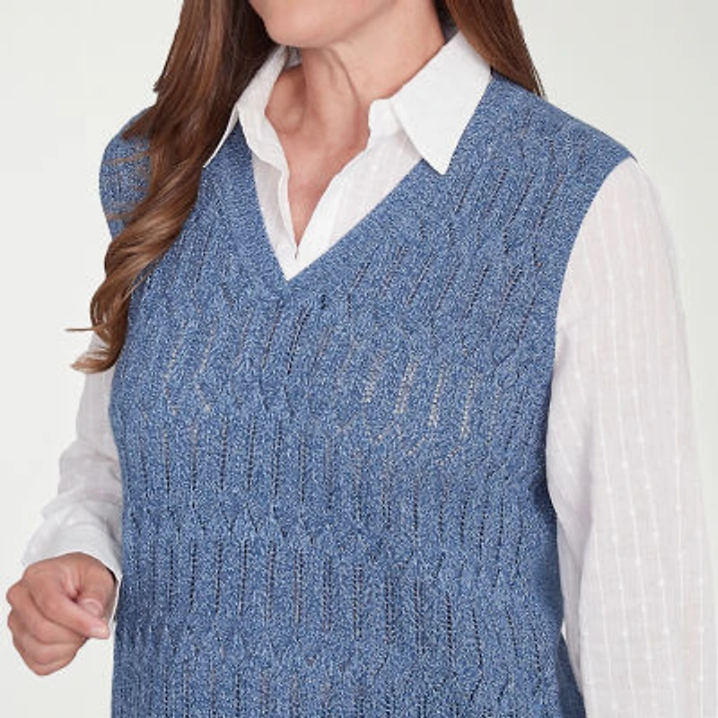 Alfred Dunner Lake Victoria Womens Long Sleeve Layered Sweater