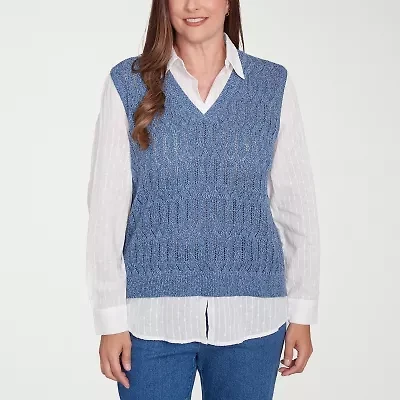 Alfred Dunner Lake Victoria Womens Long Sleeve Layered Sweater